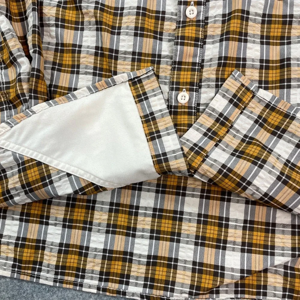 Orvis Mens Shirt L Plaid (Yellow, White, Brown, Gray) Plaid Long Sleeve
